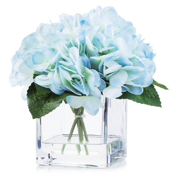 Primrue Artificial Hydrangea in Cube Glass Vase Wayfair